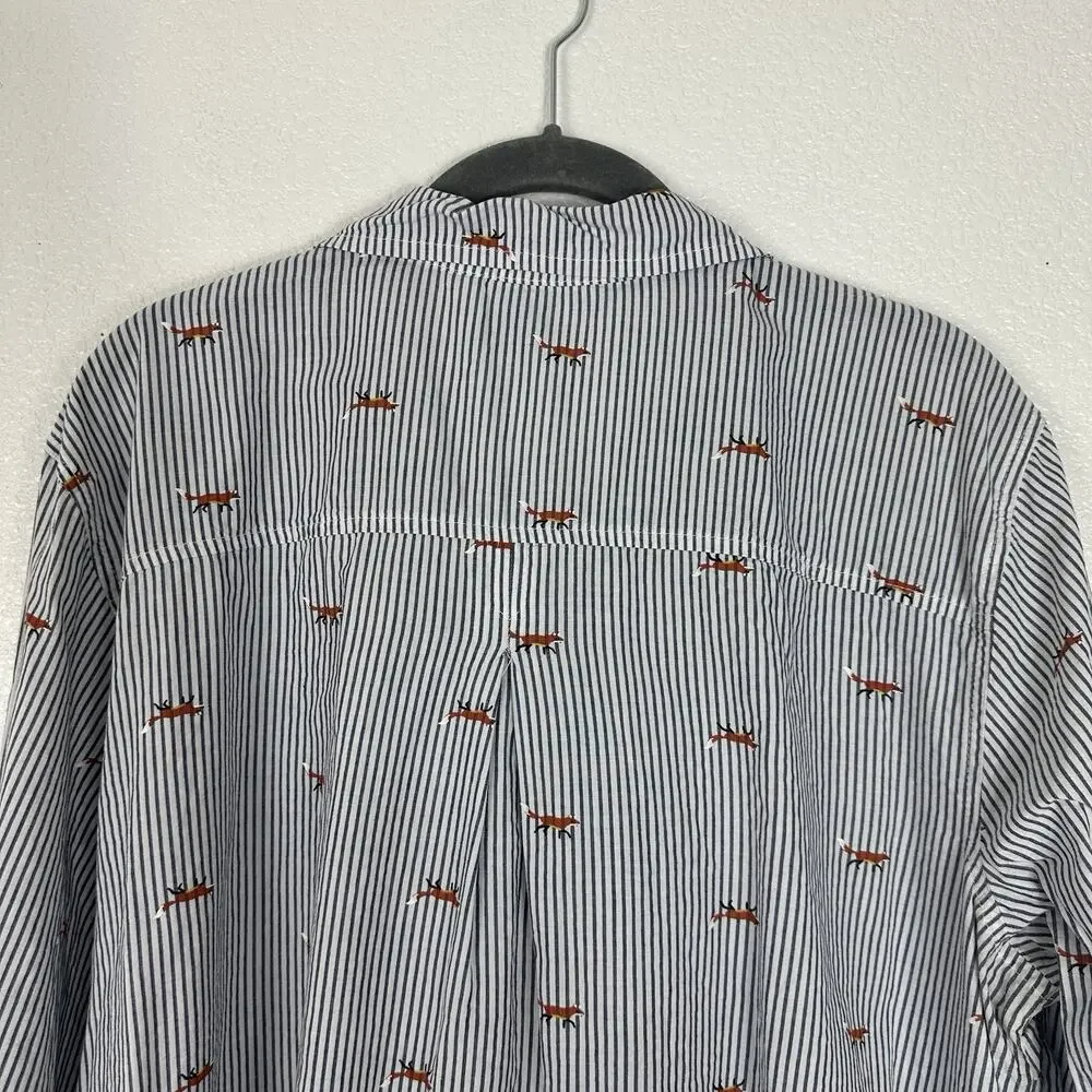 Old Navy The Classic Shirt Womens XL Blue White Striped Fox Print Preppy Top - Picture 7 of 12